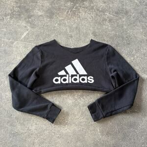 Adidas Crop Crewneck Sweatshirt Womens M Black Sweater Workout Gym Active